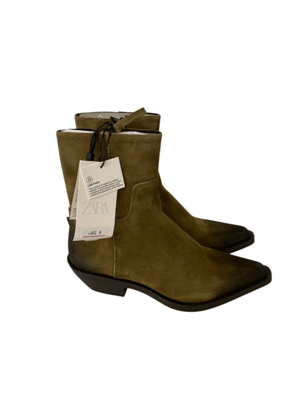Zara Womens Distressed Ankle Boots Western EU 36 US 6 Brown Leather 2154/710 NWT